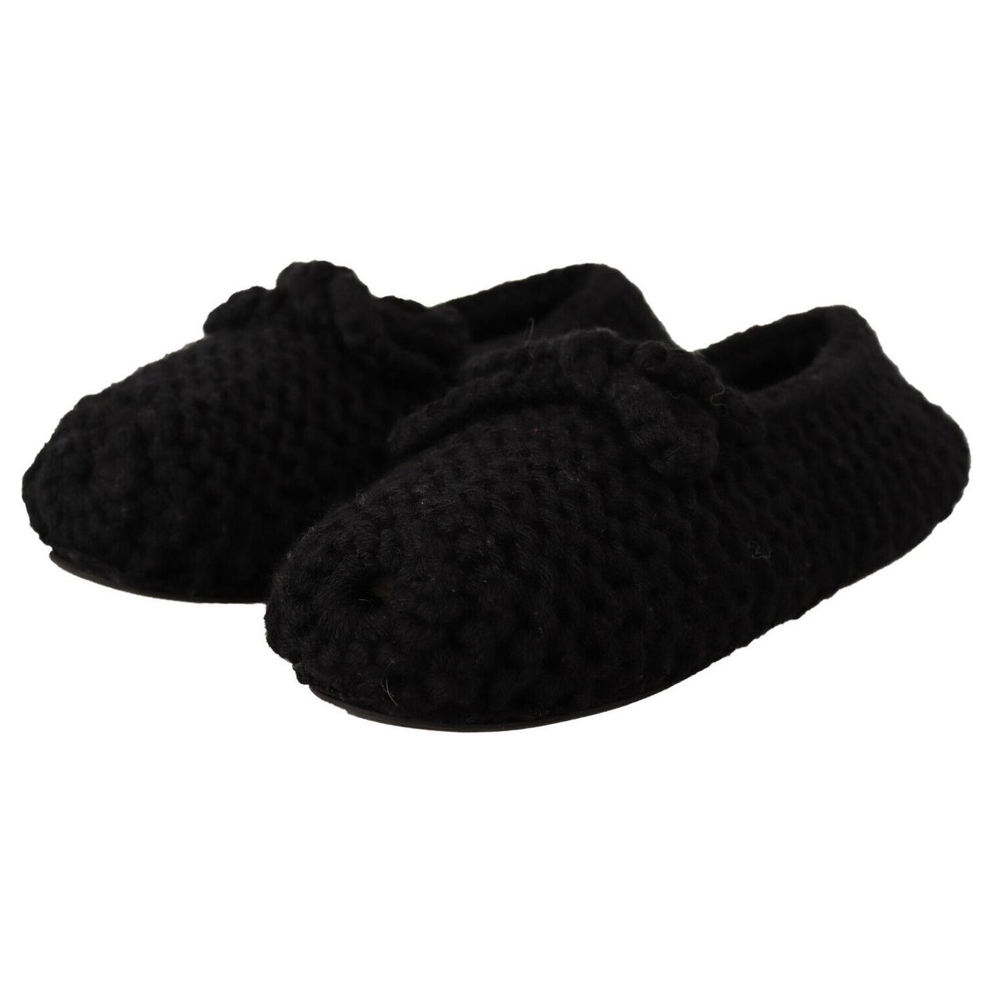 Dolce & Gabbana Black Slip On Ballerina Flats Wool Knit Shoes