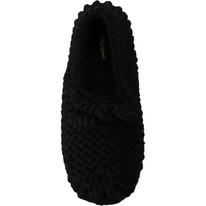Dolce & Gabbana Black Slip On Ballerina Flats Wool Knit Shoes