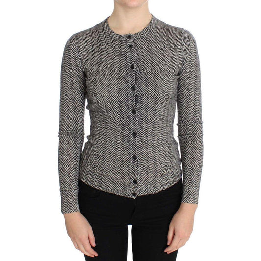Dolce & Gabbana Elegant Black and White Wool Cardigan Dolce & Gabbana Dark Slate Gray