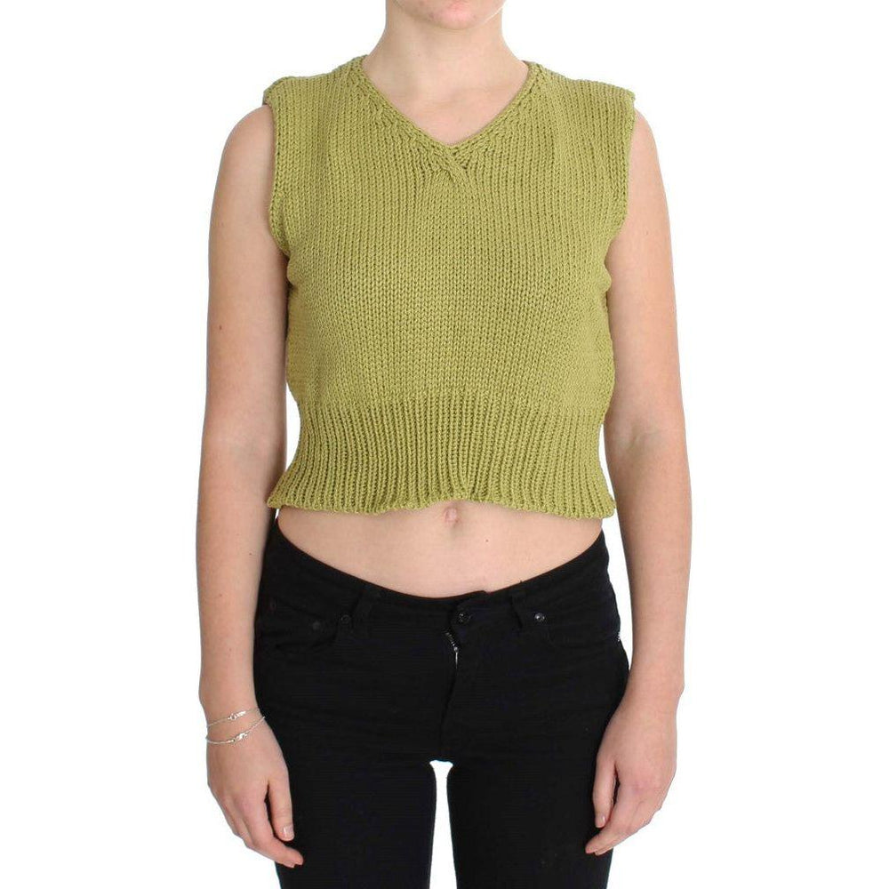 PINK MEMORIES Green Cotton Blend Knitted Sleeveless Sweater SIG30249-1
