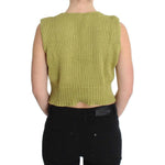 PINK MEMORIES Green Cotton Blend Knitted Sleeveless Sweater SIG30249-1