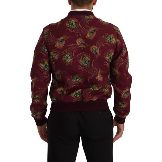 Dolce & Gabbana Radiant Red Peacock Print Bomber Jacket Dolce & Gabbana Black