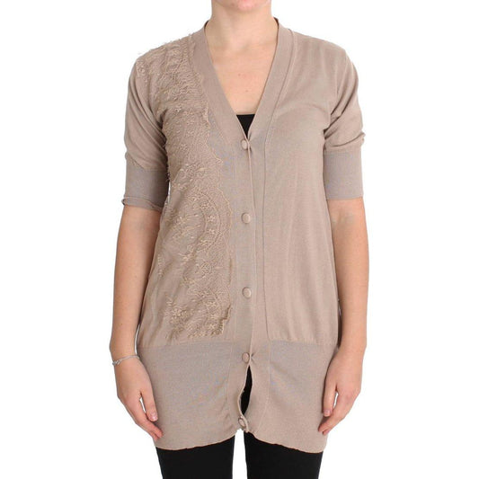 PINK MEMORIES Pink Lace Cotton Cardigan Sweater