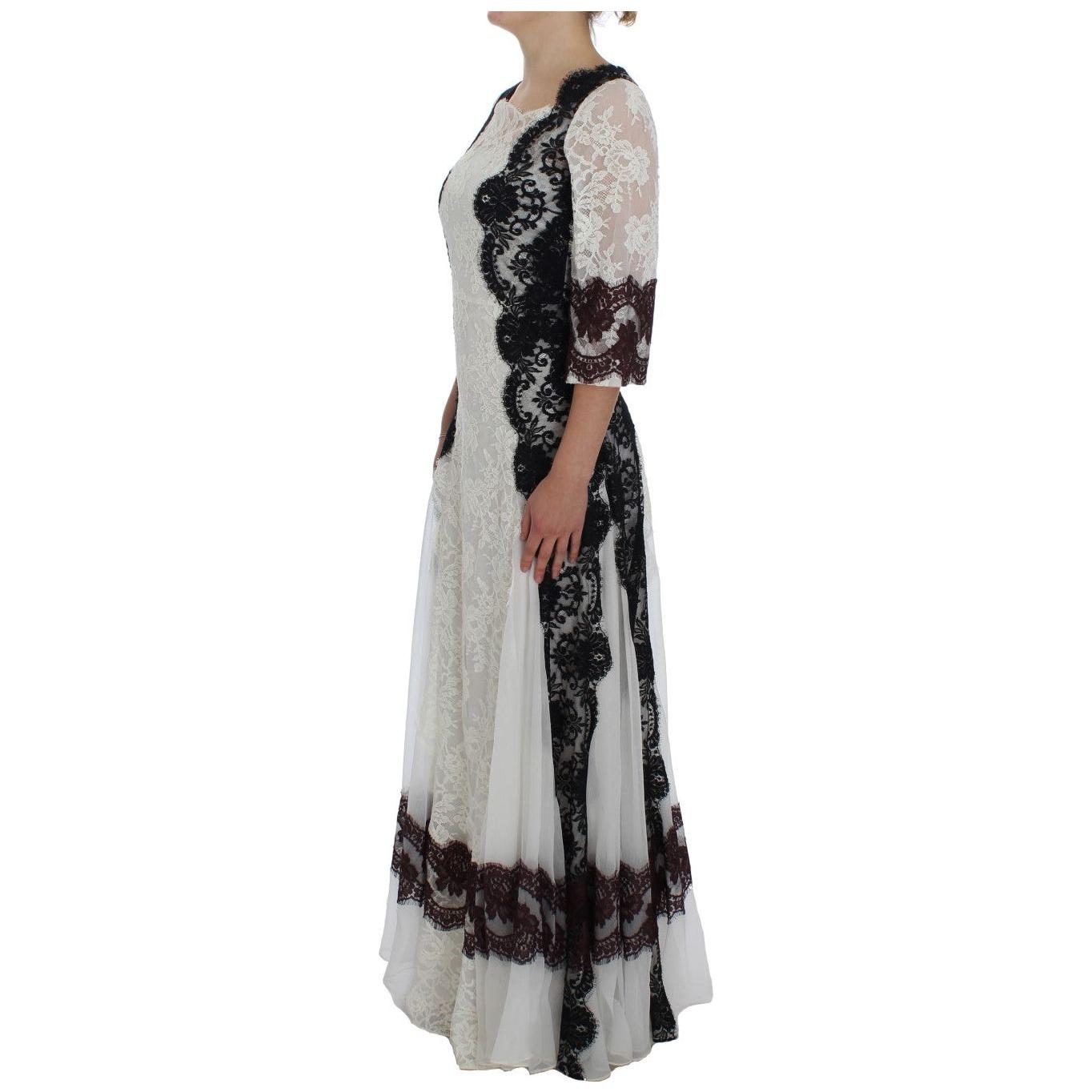 Dolce & Gabbana White Floral Lace Full Length Gown Dress