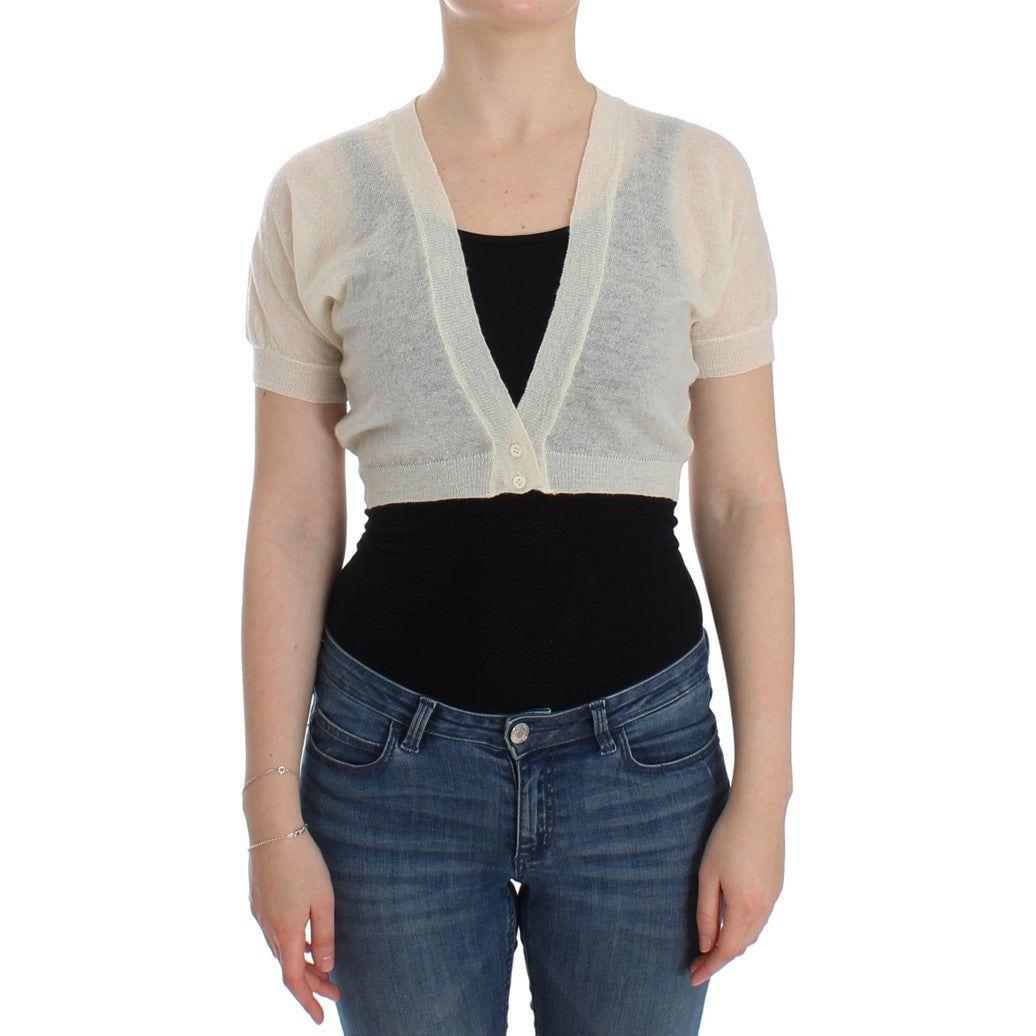 سترة Ermanno Scervino الأنيقة المقصوصة باللون الأبيض الفاتح من مزيج صوف الألبكة