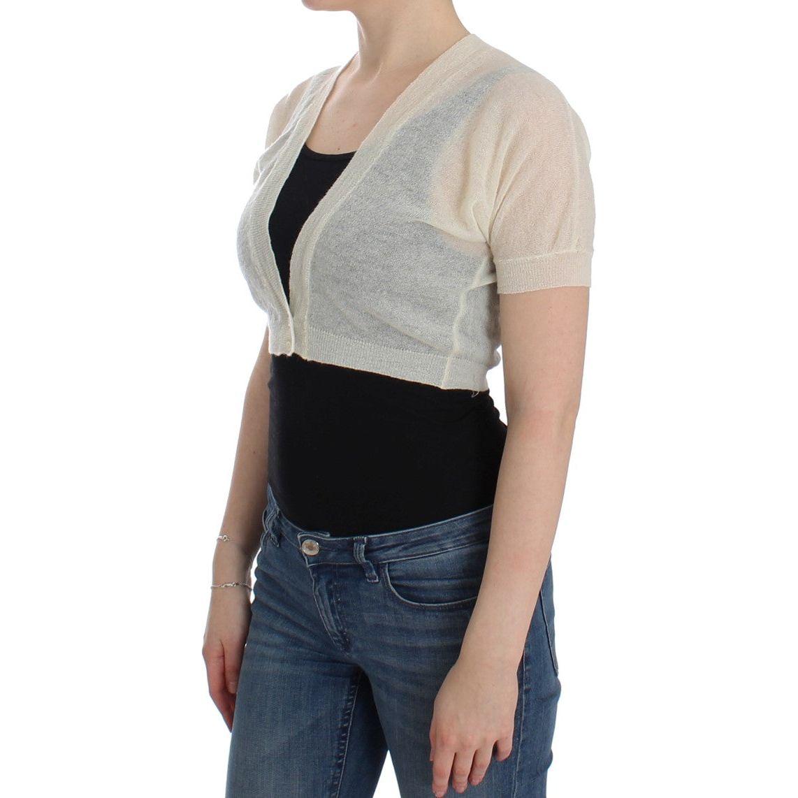 سترة Ermanno Scervino الأنيقة المقصوصة باللون الأبيض الفاتح من مزيج صوف الألبكة