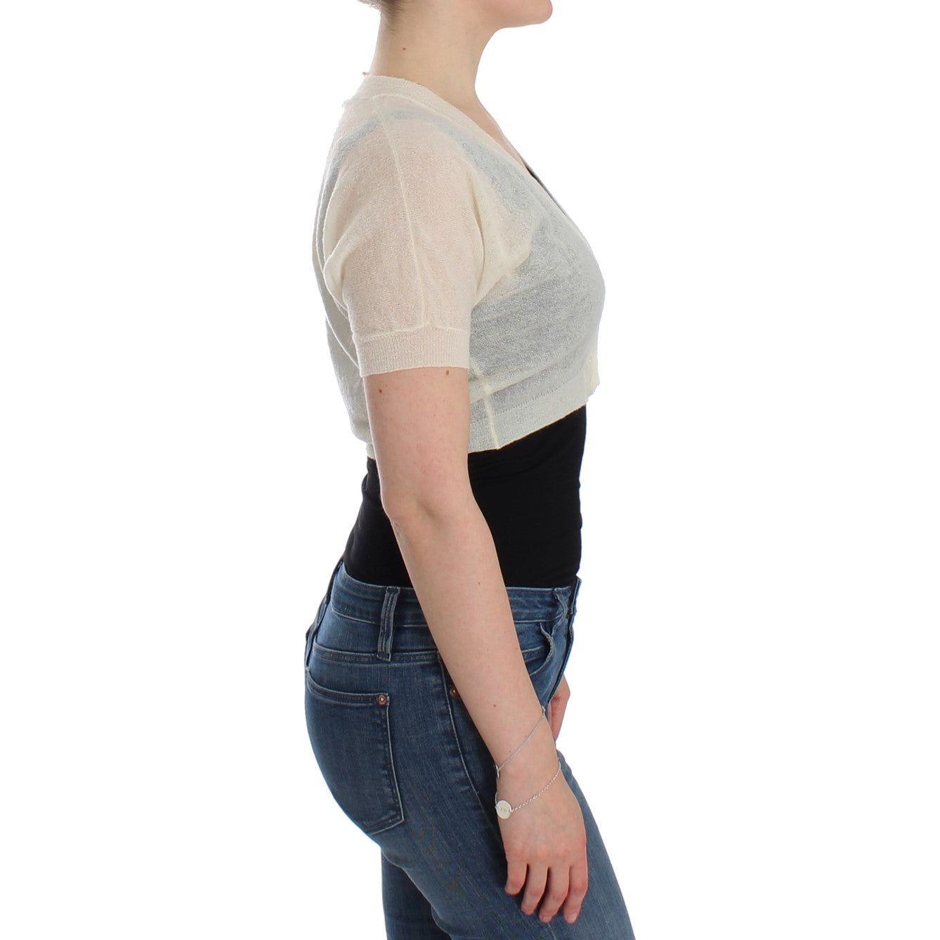 سترة Ermanno Scervino الأنيقة المقصوصة باللون الأبيض الفاتح من مزيج صوف الألبكة