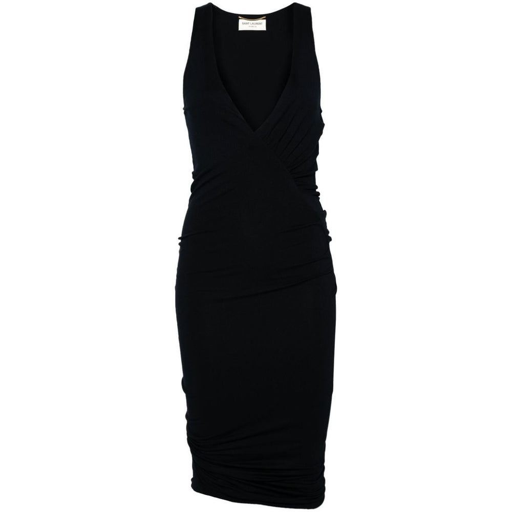 Saint Laurent ruched V-neck mini dress 776444Y3I394140-P24