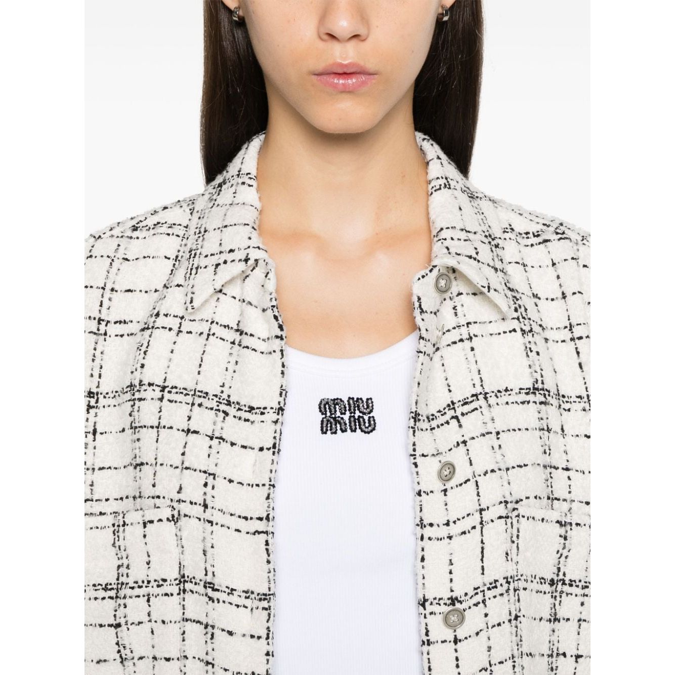 قميص إيرو من قماش تويد أبيض/أسود بتصميم بوكليه