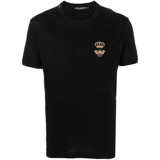 Dolce & Gabbana Cotton T-shirt with embroidery Topwear Dolce & Gabbana Black