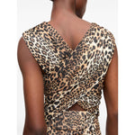 Ganni Leopard Marl Mesh Long Ruched Crossover Dress