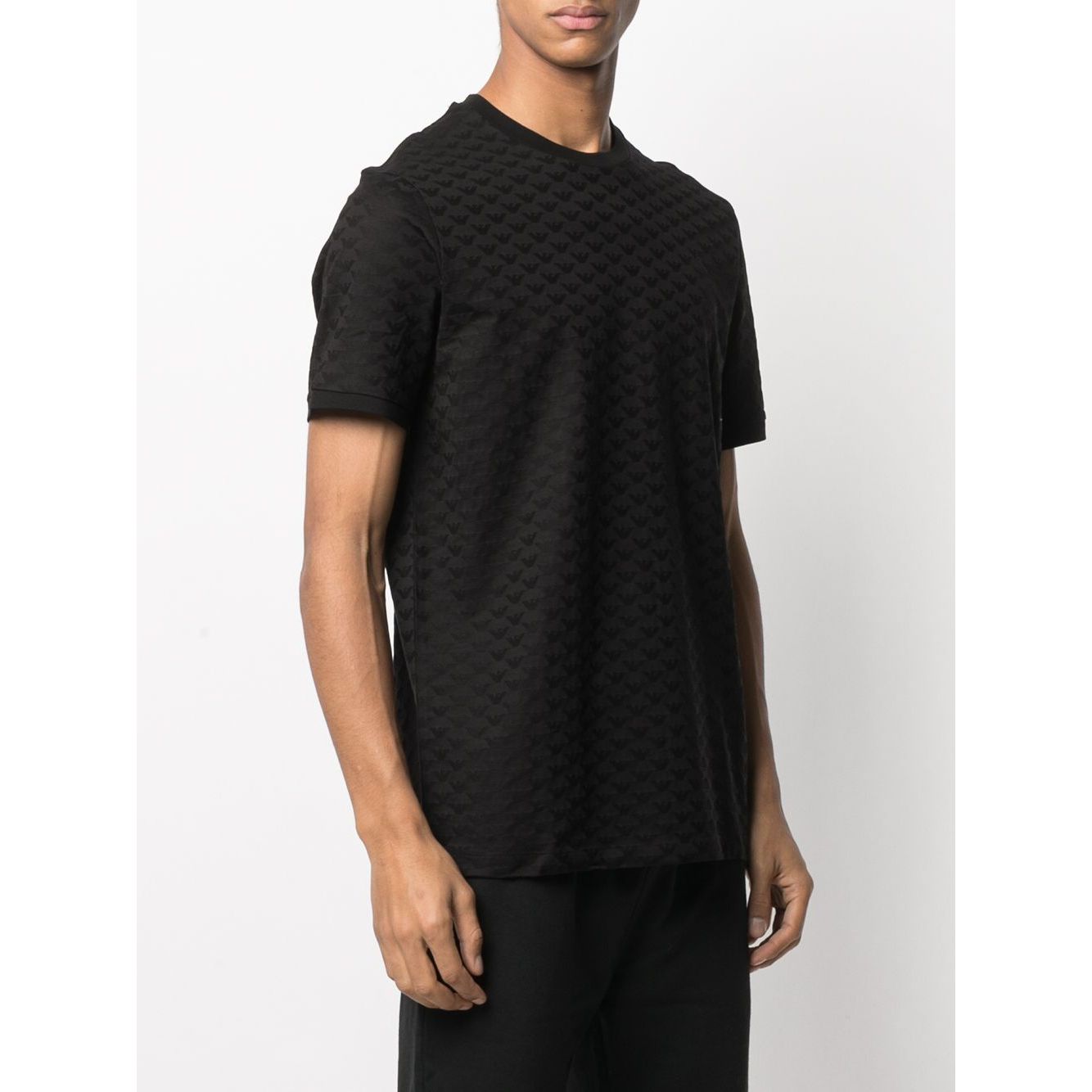 Emporio Armani Mercerised-jersey T-shirt with all-over jacquard eagle Topwear