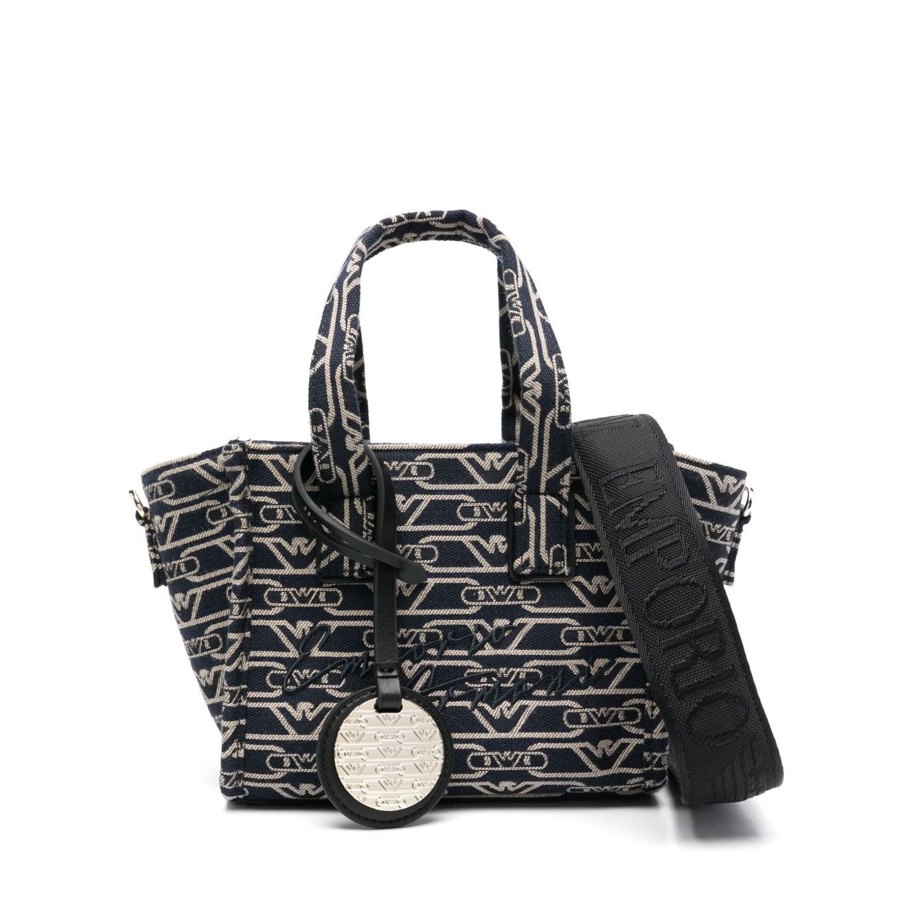 Emporio Armani Small tote bag in all-over monogram jacquard canvas