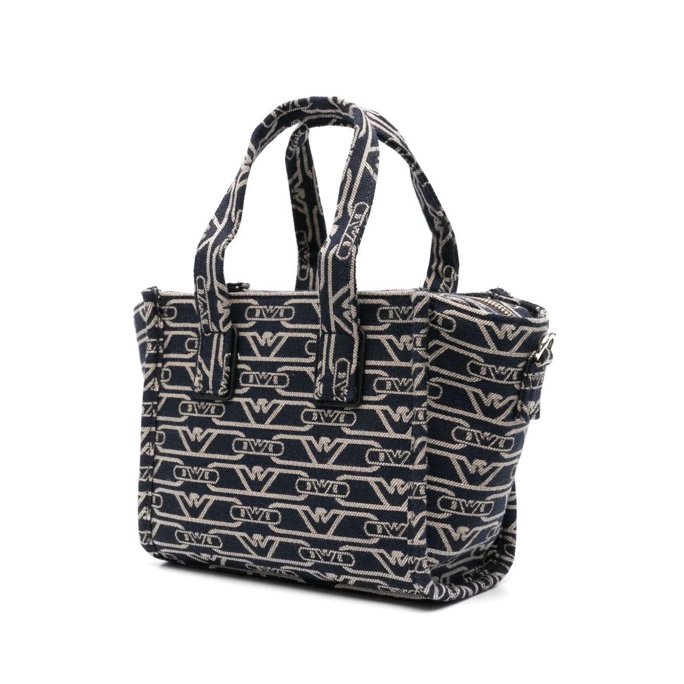 Front view with bag zipped and handles upright.