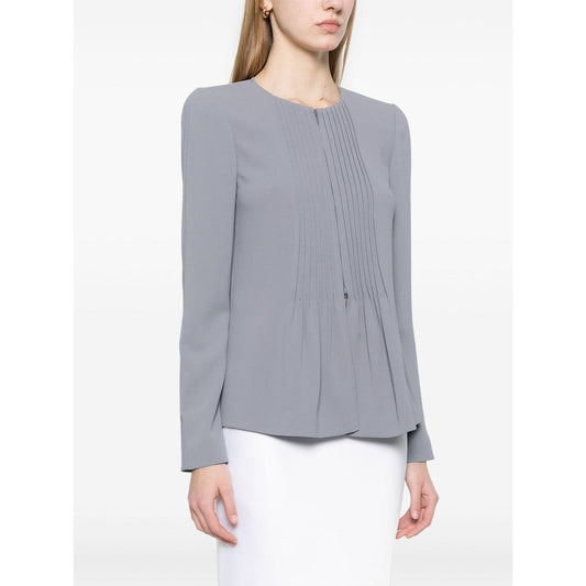 Emporio Armani Jacket in fluid woven fabric with pleats Jackets Emporio Armani White Smoke