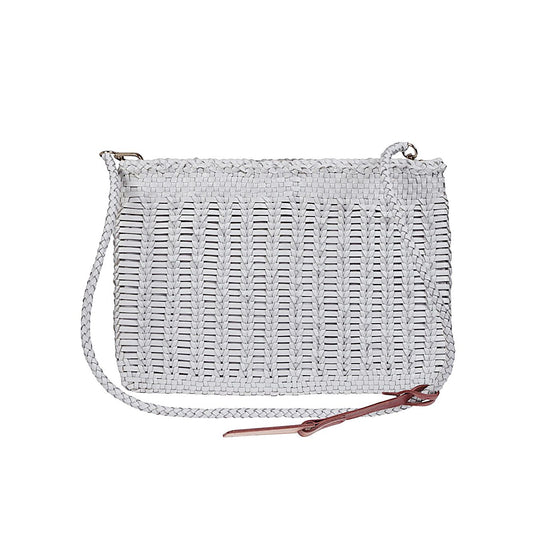 VIPERA Saba handbag in yellow, woven pattern, single compartment, leather strap, 13.78 in width, 9.84 in height.