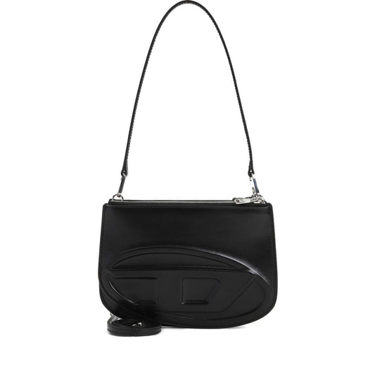 Black Diesel 1DR Twin shoulder bag with top zip fastening and detachable strap, featuring leather design.