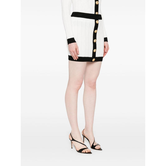 Balmain Button-embellished ribbed-knit mini skirt