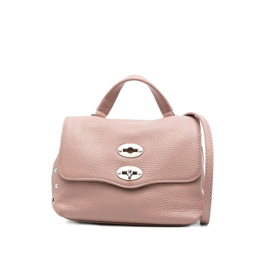 Zanellato Postina Daily Baby leather handbag in rose pink calf leather with double twist-lock closure and stud embellishments.