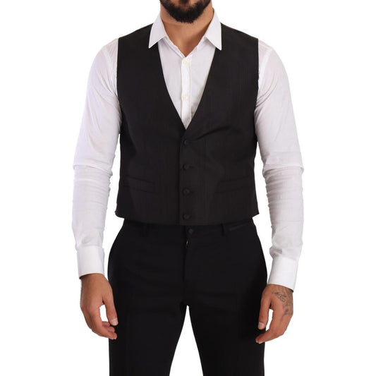 Dolce & Gabbana Elegant Gray Silk Dress Vest Dolce & Gabbana Black