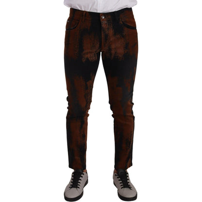 Dolce & Gabbana Black Brown Tie Dye Cotton Skinny Denim Jeans
