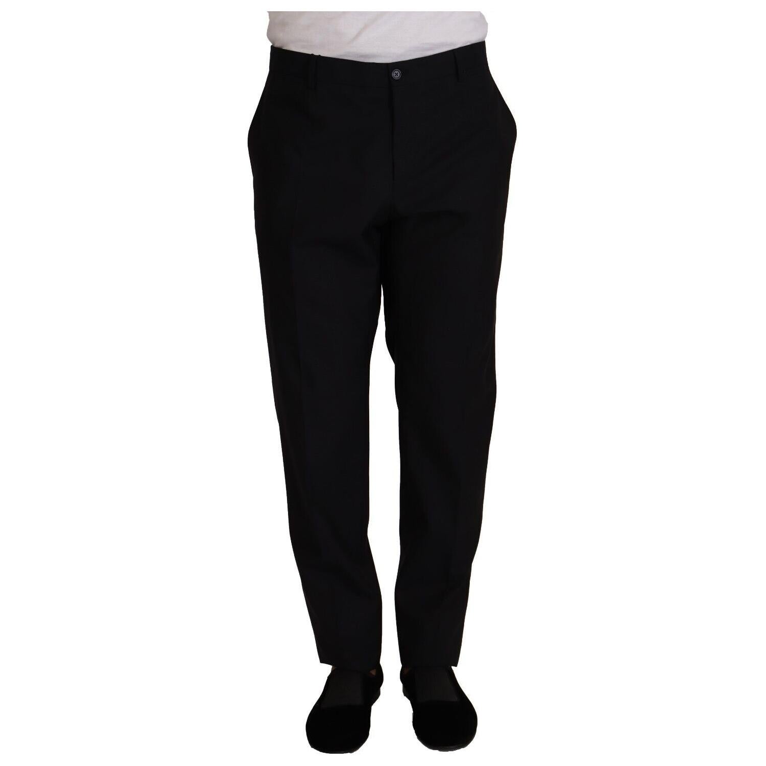 优雅深蓝色羊毛真丝礼服长裤