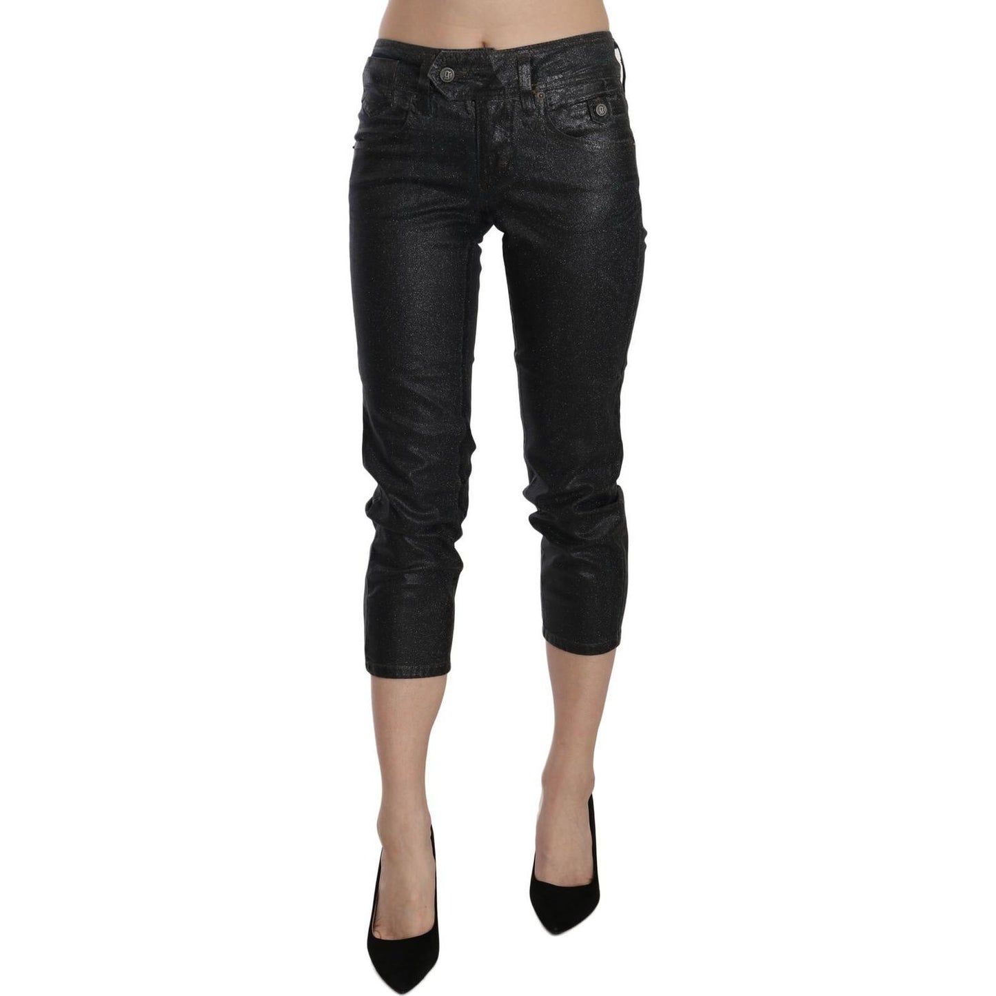 John Galliano Black Washed Mid Waist Slim Leg Cropped Denim Pants PAN70468- 24