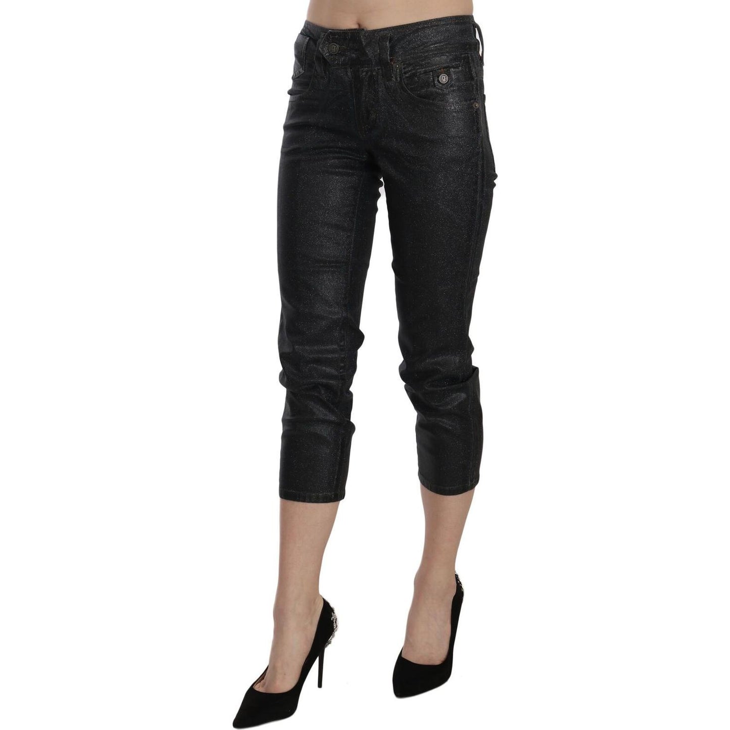John Galliano Black Washed Mid Waist Slim Leg Cropped Denim Pants PAN70468- 24