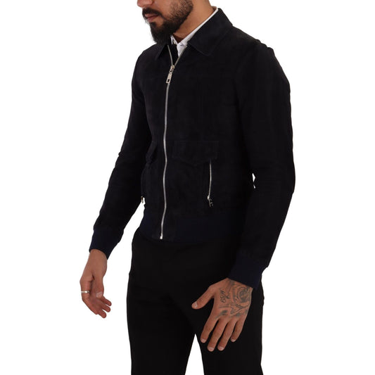 Dolce & Gabbana Elegant Blue Suede Short Jacket Dolce & Gabbana Black
