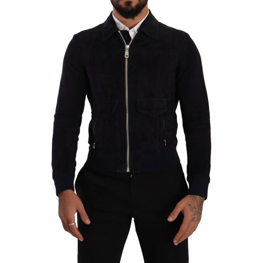 Dolce & Gabbana Elegant Blue Suede Short Jacket Dolce & Gabbana Black