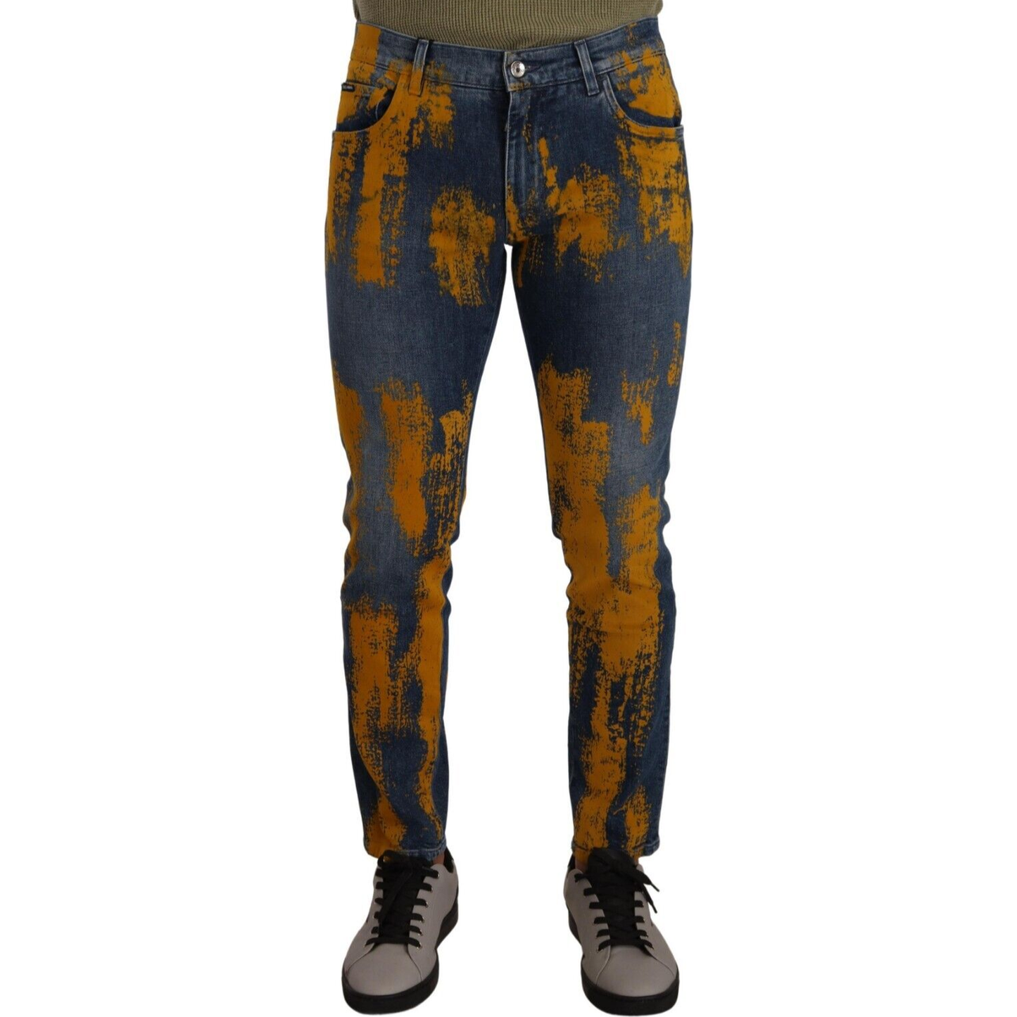 Dolce & Gabbana Blue Yellow Dye Cotton Skinny Men Denim Jeans
