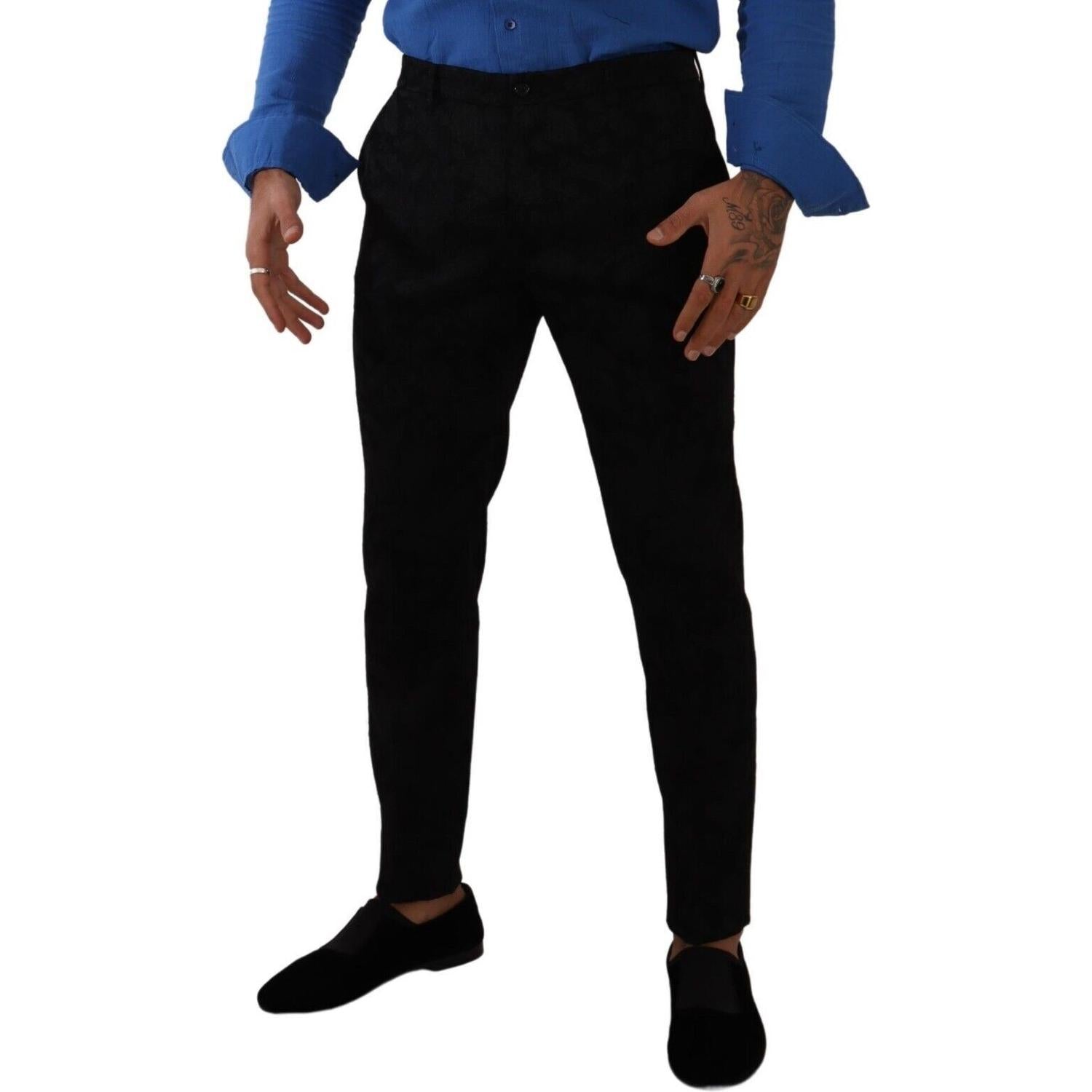 优雅修身黑色锦缎西裤