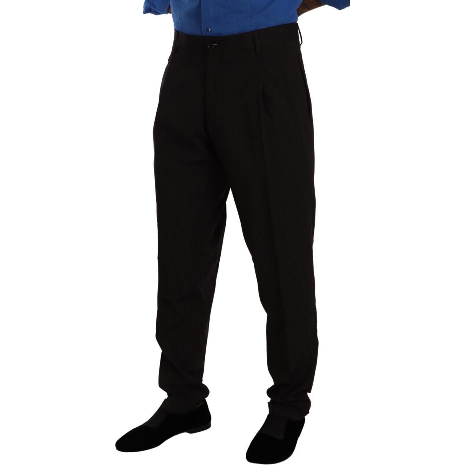 优雅棕色条纹羊毛正装裤