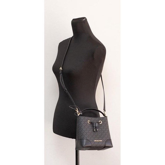 Michael Kors Mercer Small Black Signature Leather Bucket Crossbody Handbag Purse Michael Kors Antique White