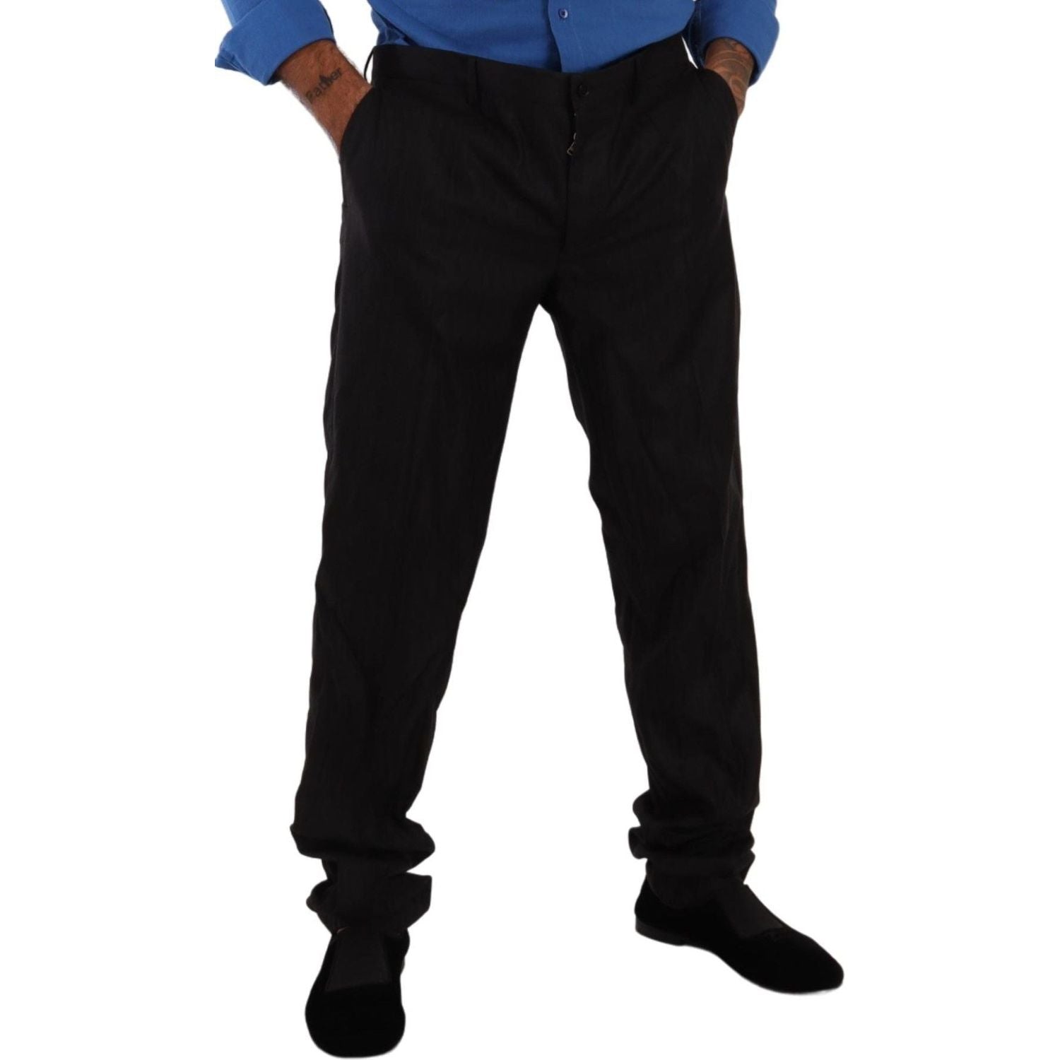 优雅条纹羊毛真丝正装裤