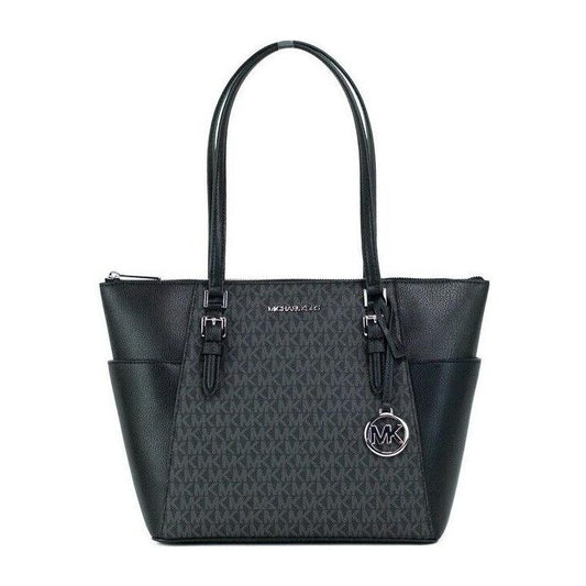 Michael Kors Charlotte Black PVC Leather Large Top Zip Tote Handbag Bag Purse Michael Kors Dark Slate Gray
