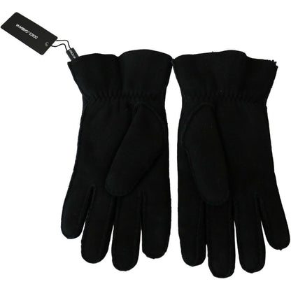 Dolce & Gabbana Black Leather Motorcycle Biker Mitten Gloves