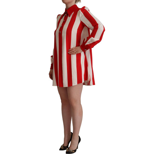 Dolce & Gabbana White Red Stretch Mini Shirt Gown Dress DR28675- 40
