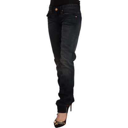 Acht Black Washed Cotton Skinny Denim Low Waist Jeans