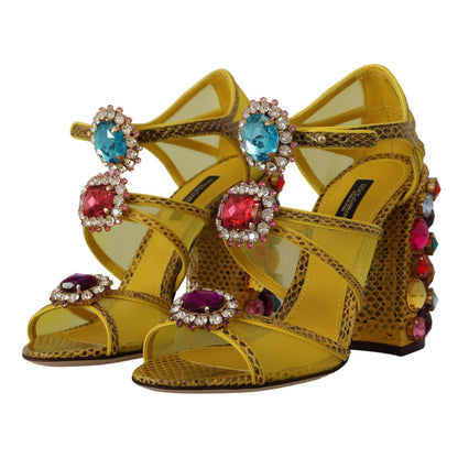 Dolce & Gabbana Yellow Leather Crystal Ayers Sandals Shoes