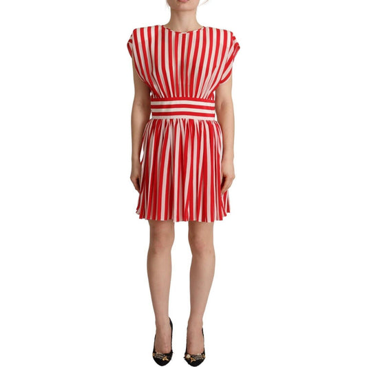 Dolce & Gabbana Red White Stripes Silk Mini A-line Dress DR28619 - 40
