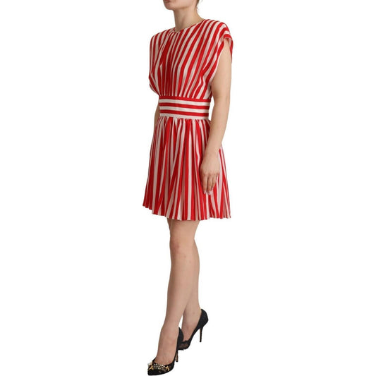 Dolce & Gabbana Red White Stripes Silk Mini A-line Dress DR28619 - 40