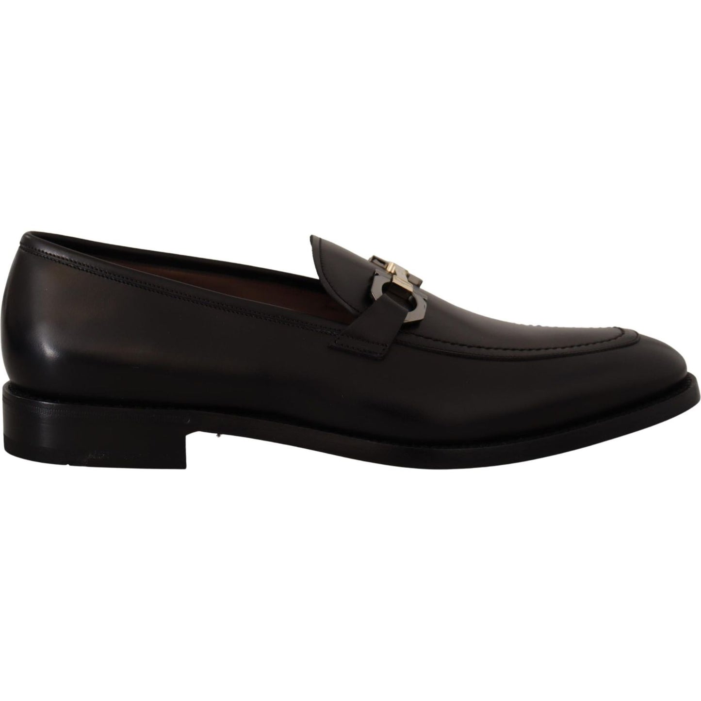 Salvatore Ferragamo Suave Black Leather Gancio Bit Loafers Dress Shoes