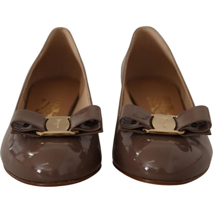 Salvatore Ferragamo Elegant Caraway Brown Pumps with Vara Bow WOMAN PUMPS