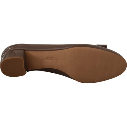 Salvatore Ferragamo Elegant Caraway Brown Pumps with Vara Bow WOMAN PUMPS