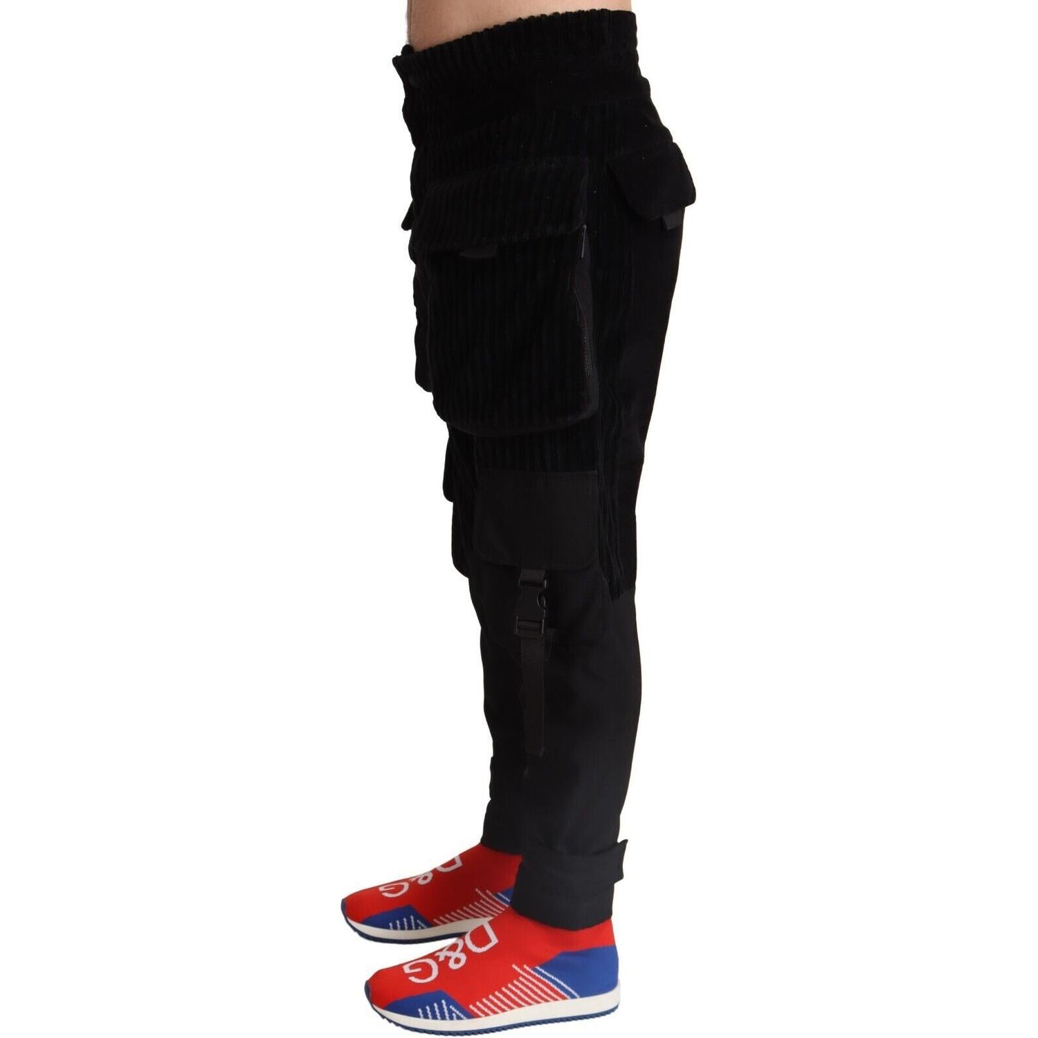 优雅黑色灯芯绒工装裤