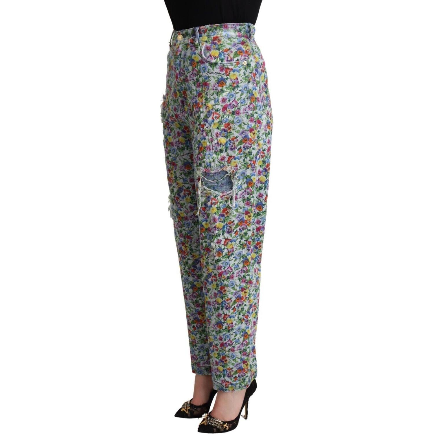 بنطلون جينز ضيق بخصر مرتفع ومزين بنقشة زهور من دولتشي آند غابانا