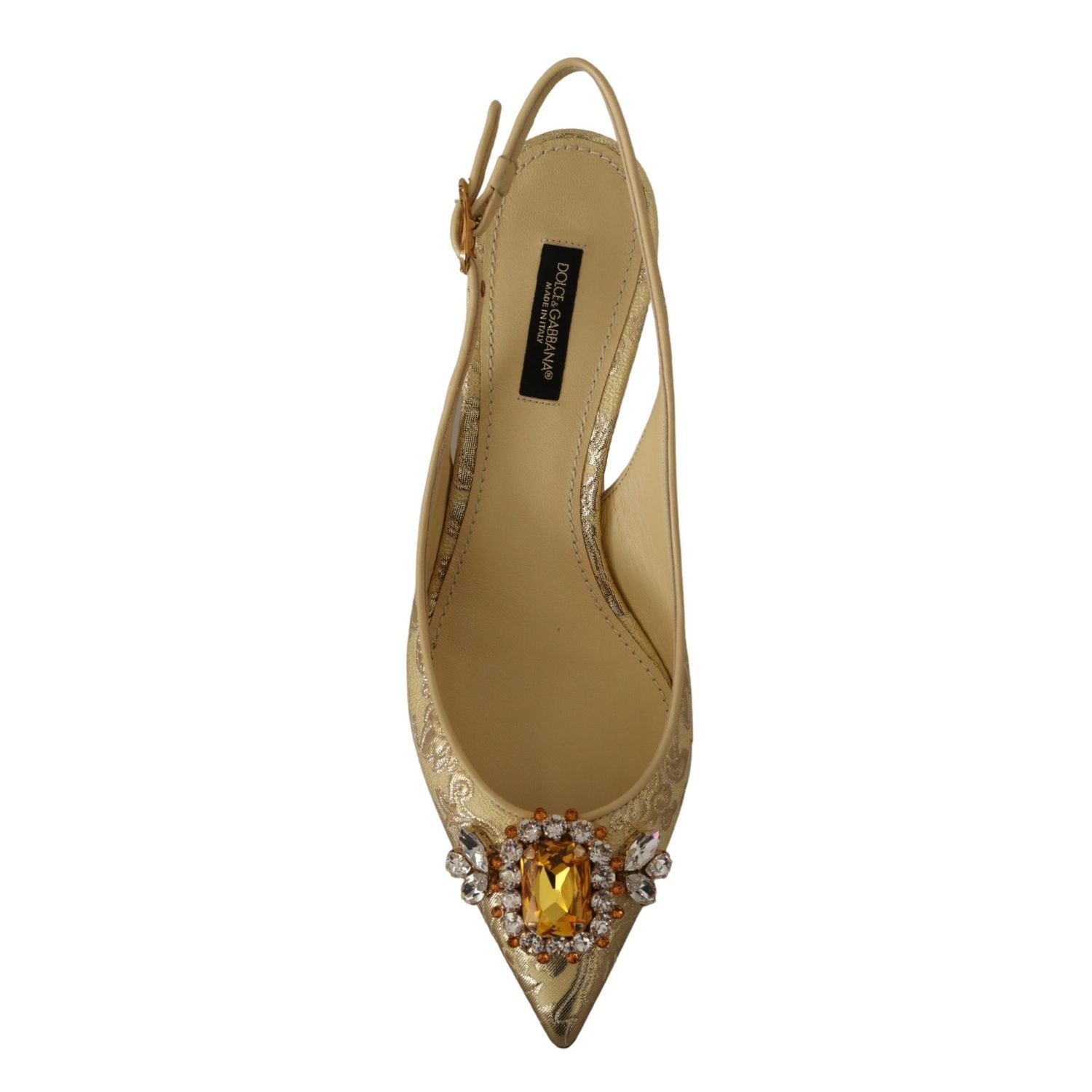 Dolce & Gabbana Gold Crystal Slingbacks Pumps Heels Shoes