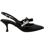 Dolce & Gabbana Black Patent Leather Crystal Slingbacks Shoes