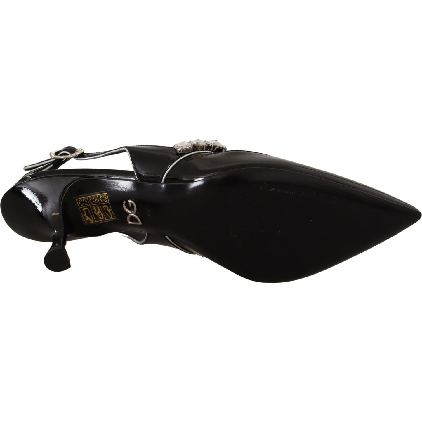 Dolce & Gabbana Black Patent Leather Crystal Slingbacks Shoes